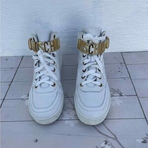 Moschino White and Gold High-Top Sneakers